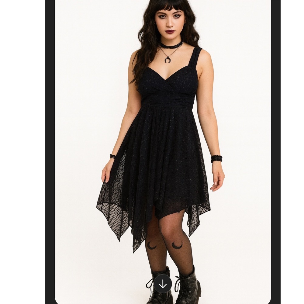 Y2K Babydoll Midi Dress Velvet Burnout Hanky Hem Sparkle Whimsigoth Fairy Wmn 12